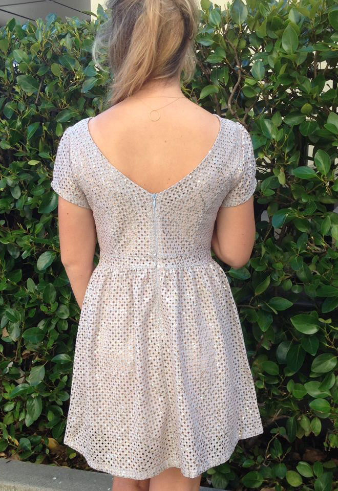 Eyelet Sequins Fit and Flare Dress
