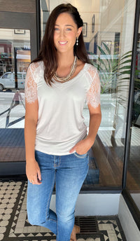 Lacey Lace V-neck Top Off White