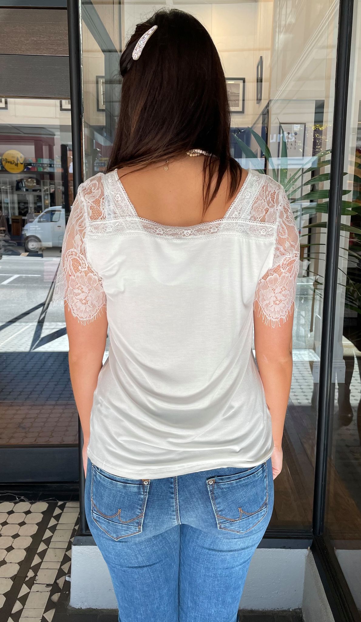 Lacey Lace V-neck Top Off White