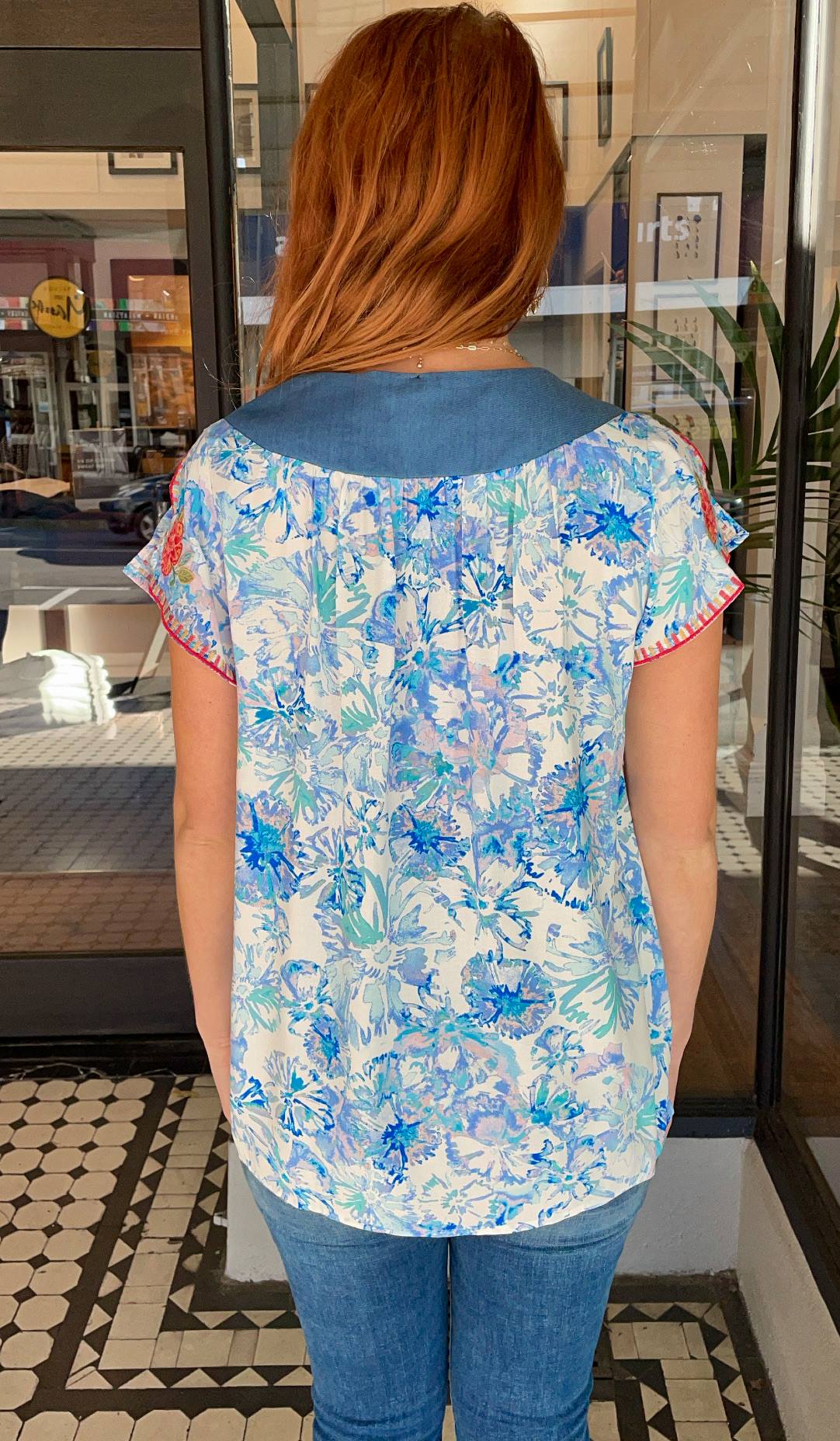 Letty Watercolour Embroidered Top Blue