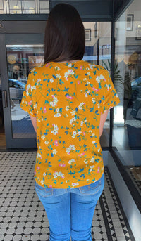Bo Blossom Embroidered V-Neck Top Marigold