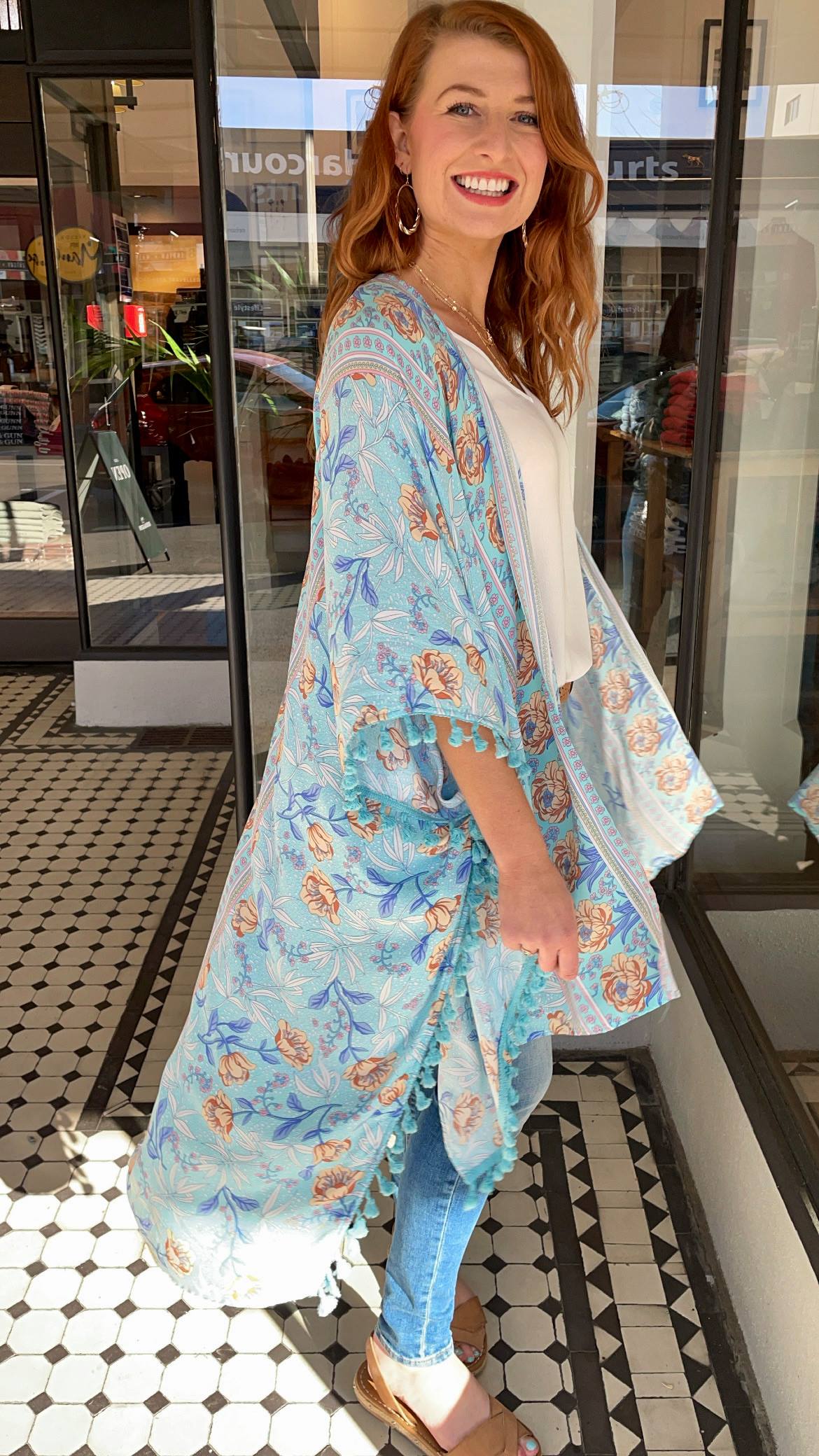 Lagoon Tassel Trim Kimono