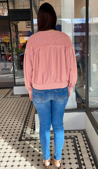 Crochet Lace Cropped Jacket Dusty Pink