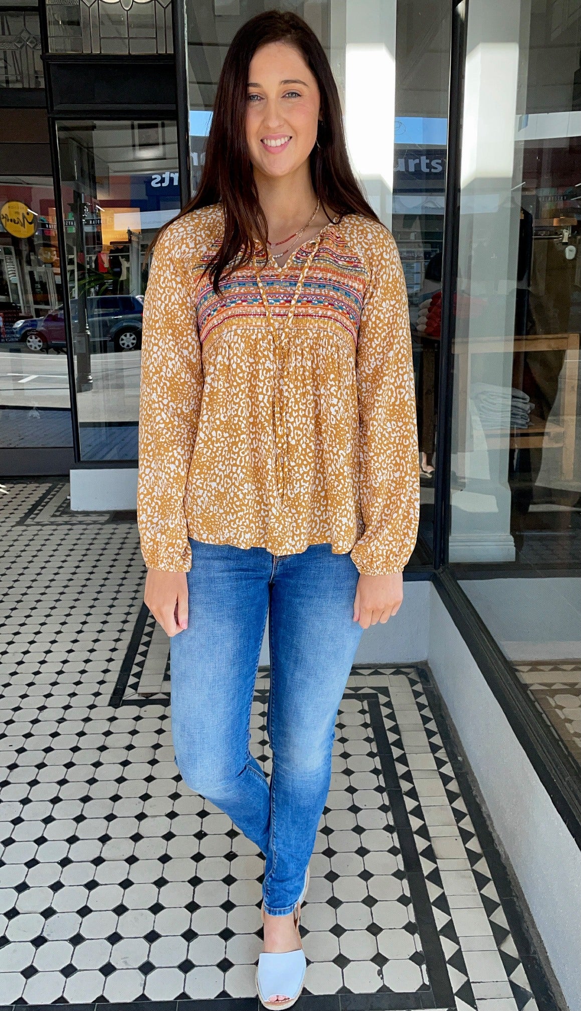 Lola Embroidered Long Sleeve Top Marigold