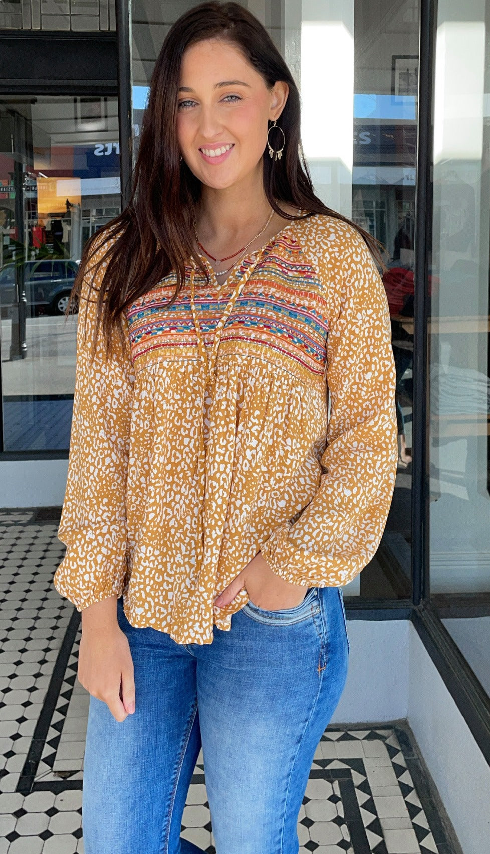 Lola Embroidered Long Sleeve Top Marigold