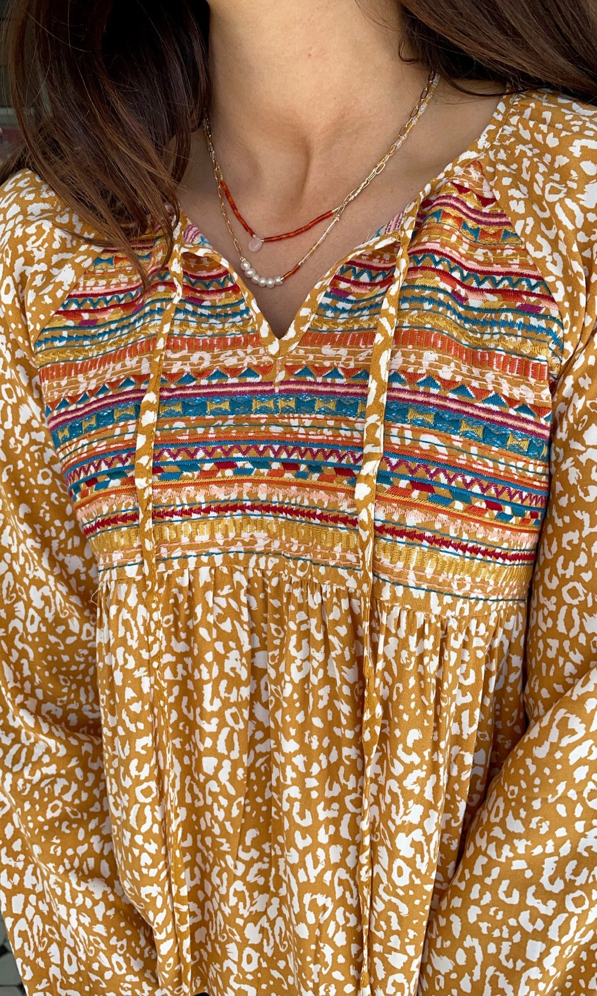 Lola Embroidered Long Sleeve Top Marigold