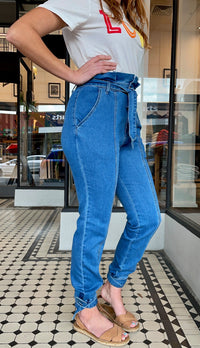 High Paperbag Waisted Jeans Mid Blue