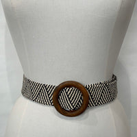 Belt016 Woven Belt Wood Circle Zig Zag