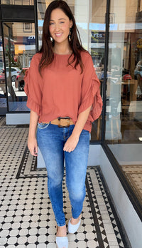 Alexa Ruffle Sleeve Top Terra Cotta