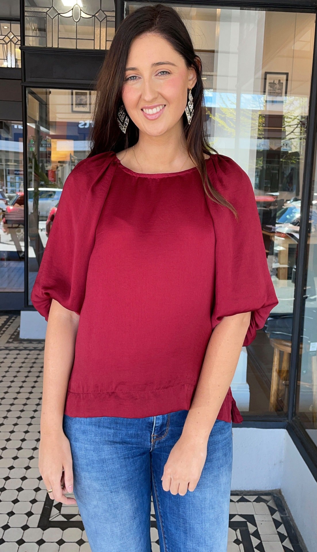 Amalia Balloon Sleeve Top Garnet