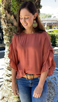 Alexa Ruffle Sleeve Top Terra Cotta