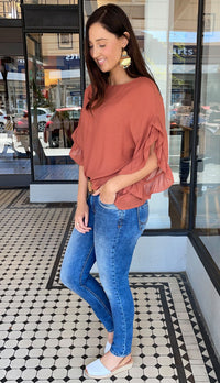Alexa Ruffle Sleeve Top Terra Cotta