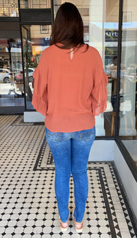 Alexa Ruffle Sleeve Top Terra Cotta