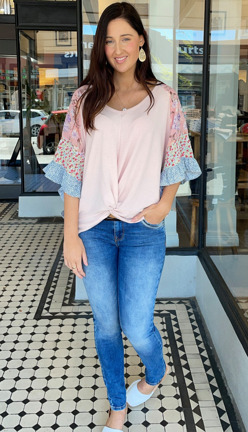 Myla Mixed Print Knot Front Top Pink