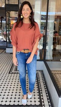 Alexa Ruffle Sleeve Top Terra Cotta