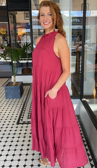 Juliette High Neck Tiered Maxi Dress Ruby