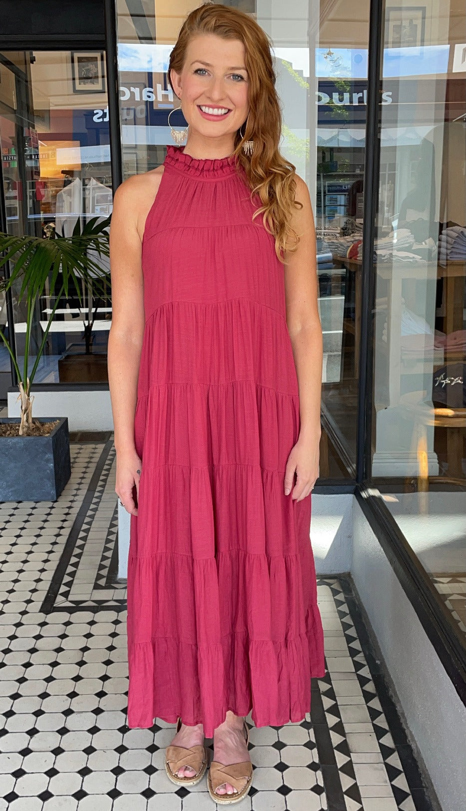 Juliette High Neck Tiered Maxi Dress Ruby