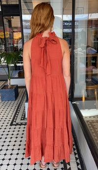 Juliette High Neck Tiered Maxi Dress Rust