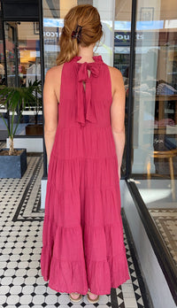 Juliette High Neck Tiered Maxi Dress Ruby