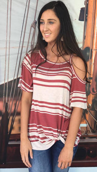 Twist & Cut Cold Shoulder Top  DARK MAUVE