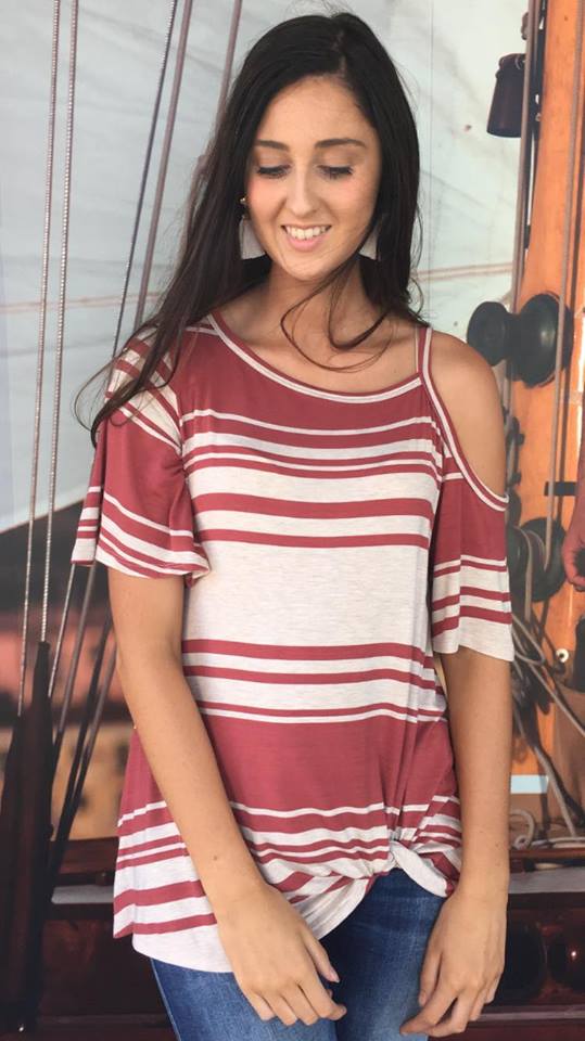 Twist & Cut Cold Shoulder Top  DARK MAUVE