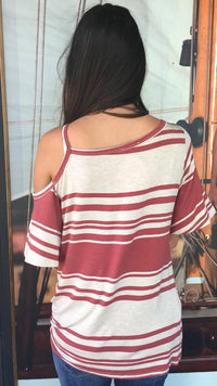 Twist & Cut Cold Shoulder Top  DARK MAUVE