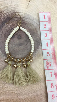 Beads & Mini Tassel Earrings  CREAM/GOLD