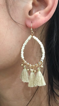 Beads & Mini Tassel Earrings  CREAM/GOLD