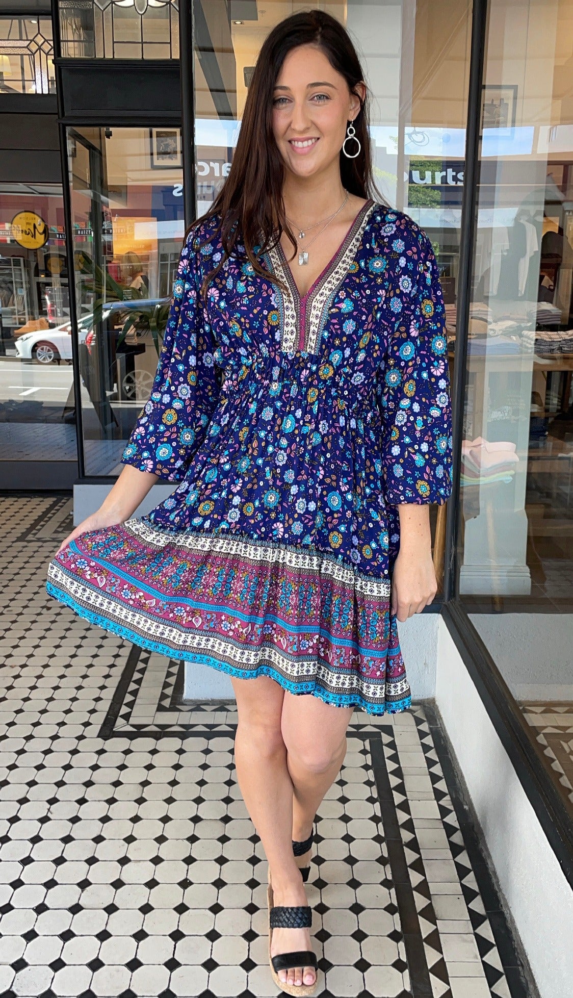 Harmony Floral Border Print Dress