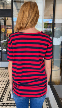 Lara Striped Knot Front Top Red/Navy