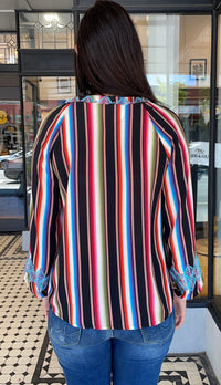 Baja Embroidered Long Sleeve Top Multi Stripe