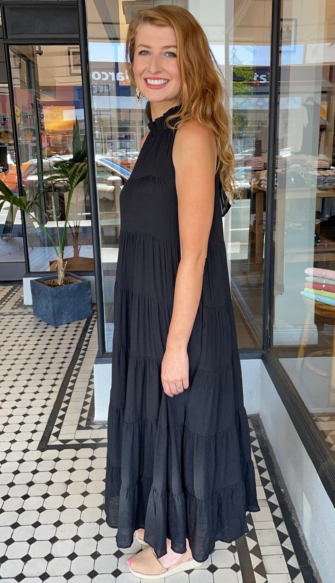 Juliette High Neck Tiered Maxi Dress Black