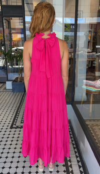 Juliette High Neck Tiered Maxi Dress Hot Pink