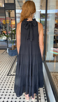 Juliette High Neck Tiered Maxi Dress Black