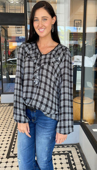 Pretty In Plaid Knit Top Black