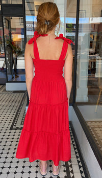 Tessa Tie Shoulder Midi Dress Red