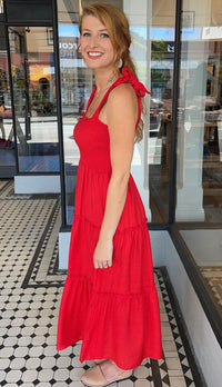 Tessa Tie Shoulder Midi Dress Red