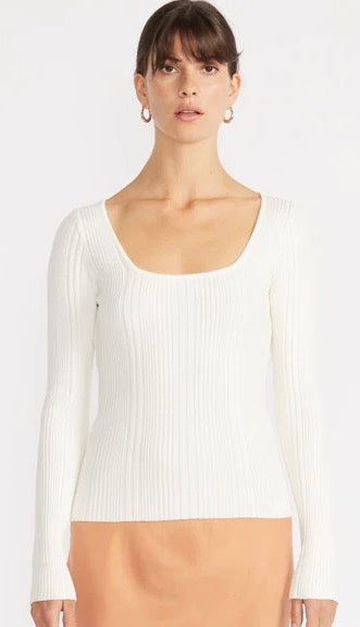 Helene Ribbed Knit Top Off White