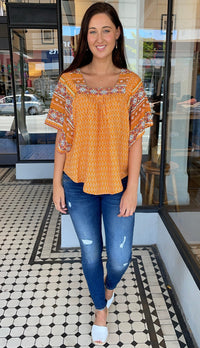 Priya Paisley Print Square Neck Top Pumpkin