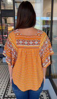 Priya Paisley Print Square Neck Top Pumpkin