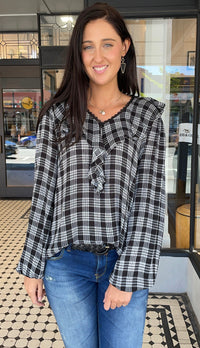 Pretty In Plaid Knit Top Black