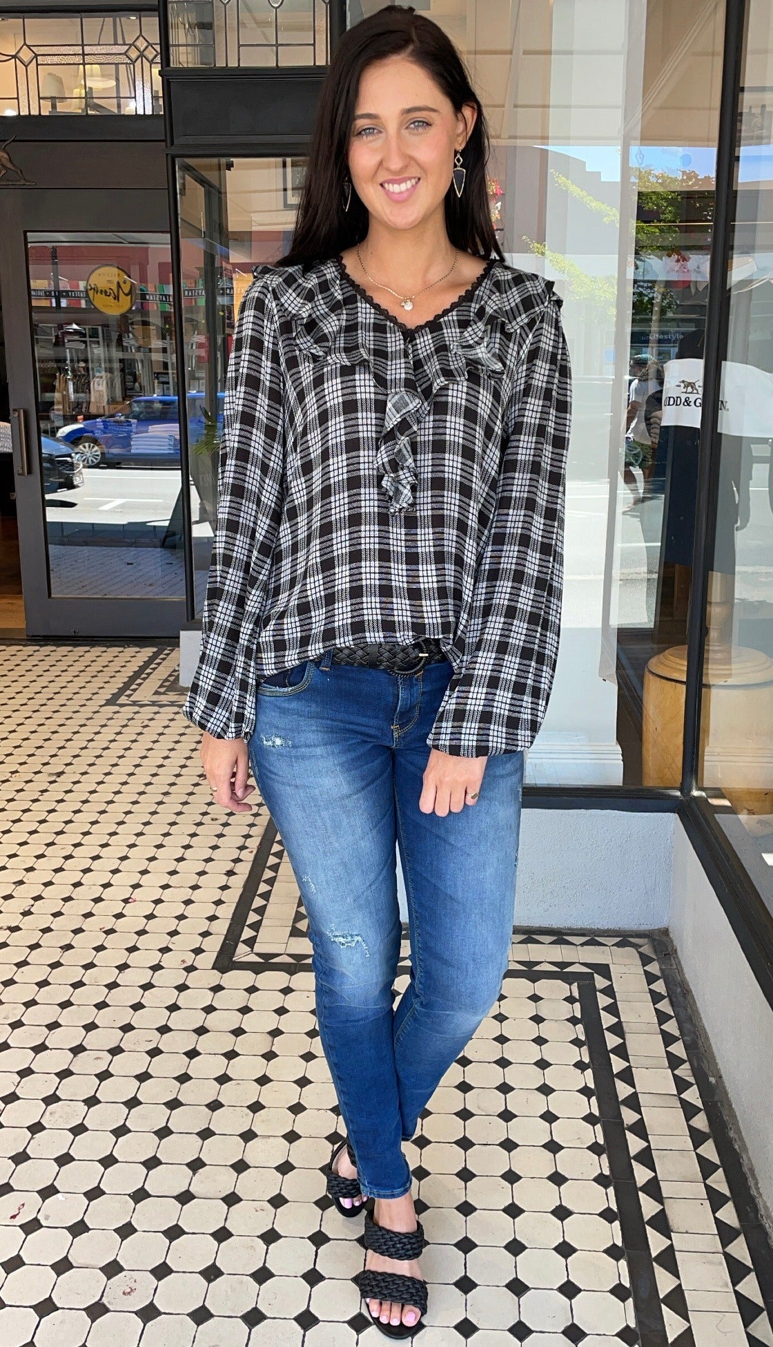 Pretty In Plaid Knit Top Black