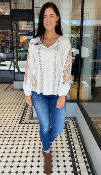 Woodstock Embroidered Long Sleeve Top