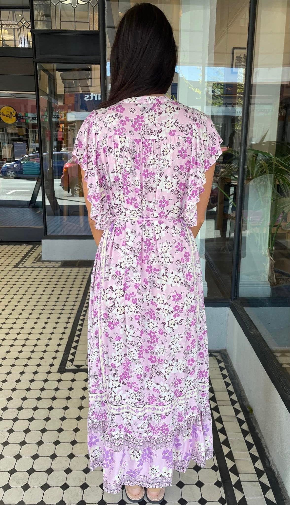 Imogen Flutter Sleeve Button Front Maxi Dress Violet