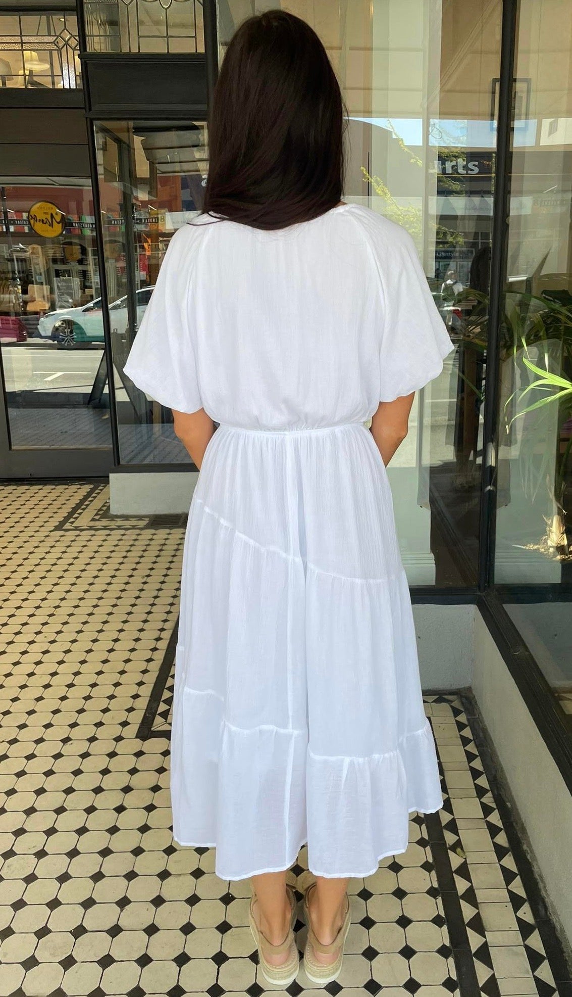 Endless Summer Bubble Sleeve Midi Dress White