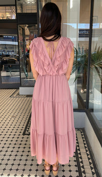 Serena Chiffon Tiered Midi Maxi Dress Dusty Rose