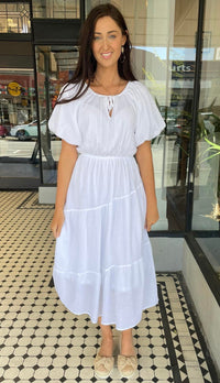Endless Summer Bubble Sleeve Midi Dress White