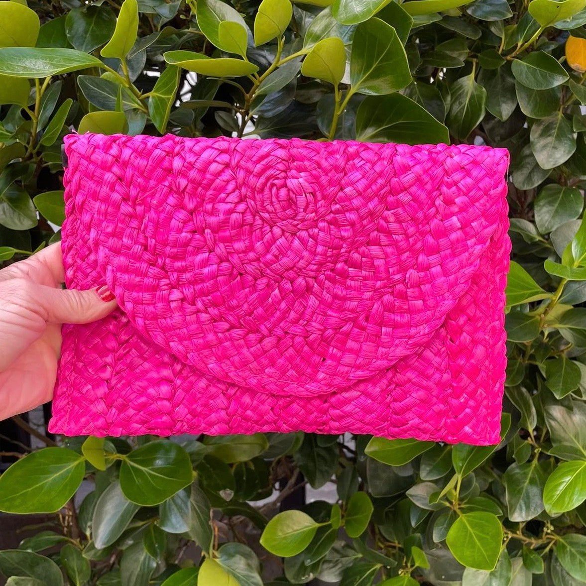 Bag027 Jute Rata Clutch Fuchsia