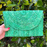 Bag027 Jute Rata Clutch Green