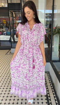 Imogen Flutter Sleeve Button Front Maxi Dress Violet